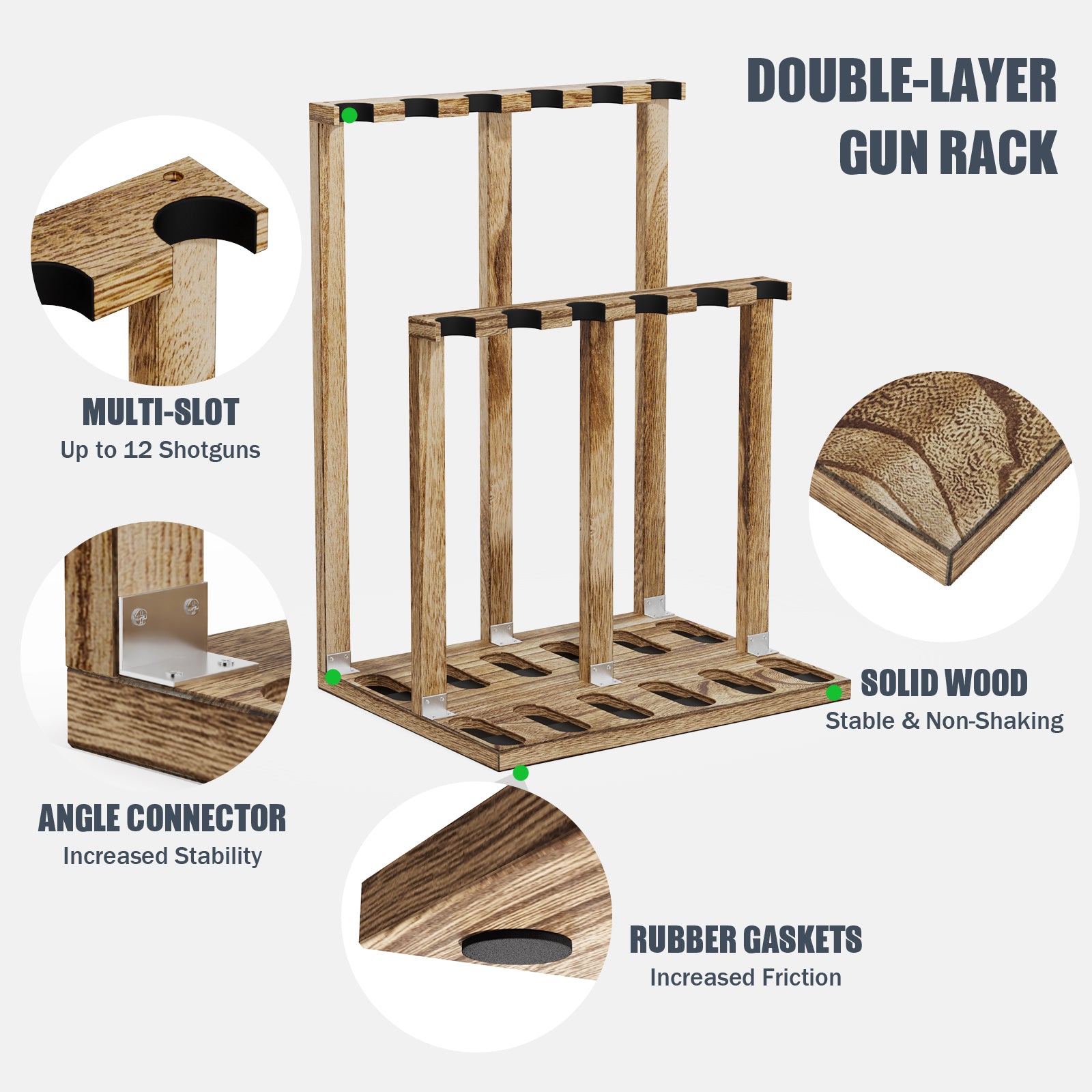 12 Storage Holder Wood Gun Rack (Carbonized Black)