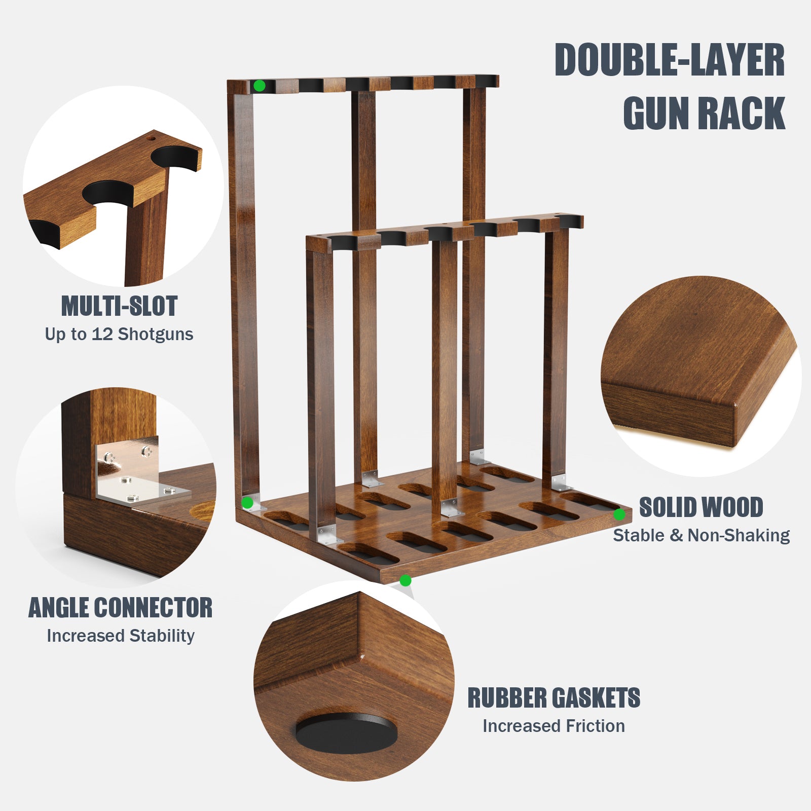 Wooden Free Standing Heavy Duty Shotgun Display Rack (Walnut)