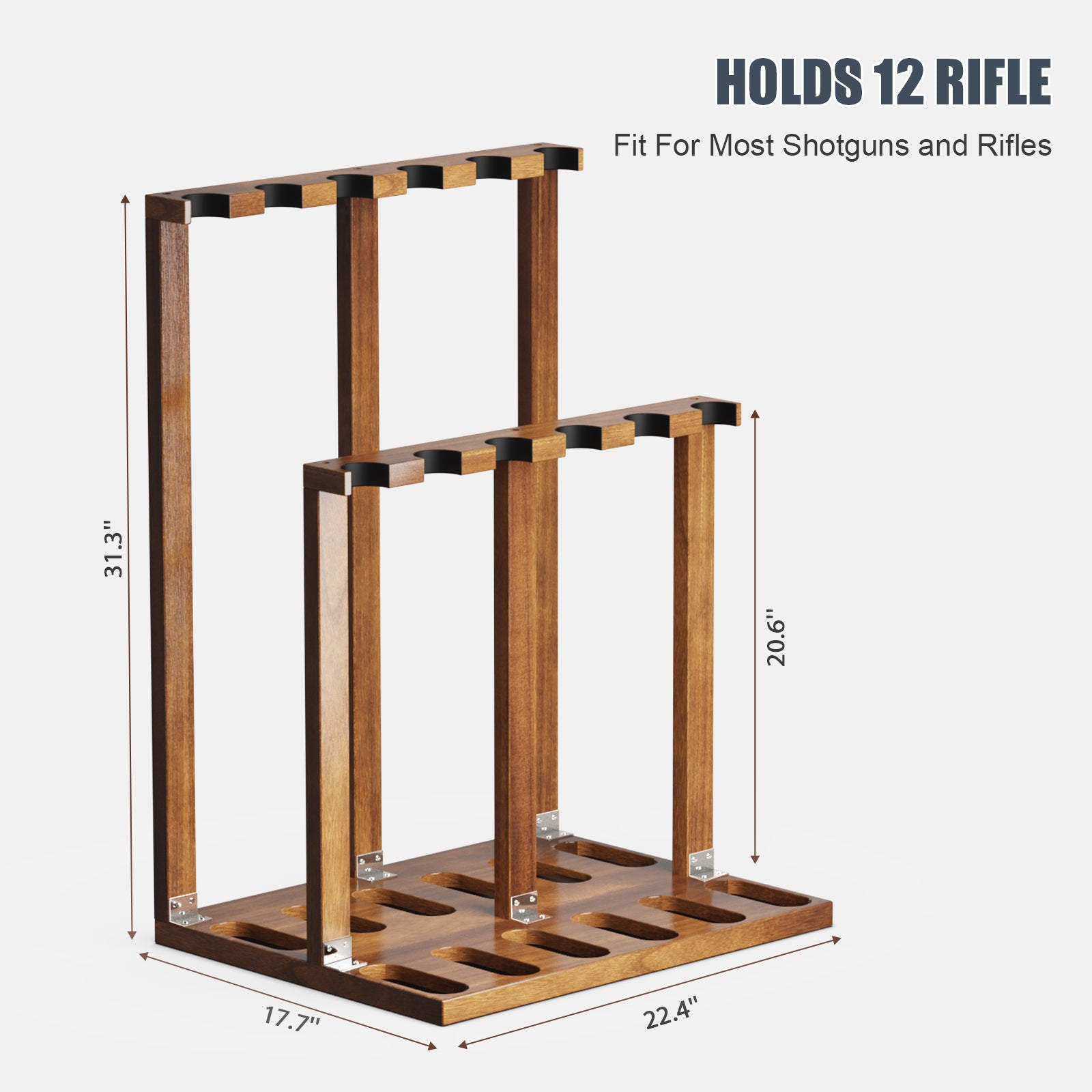 Wooden Free Standing Heavy Duty Shotgun Display Rack (Walnut)