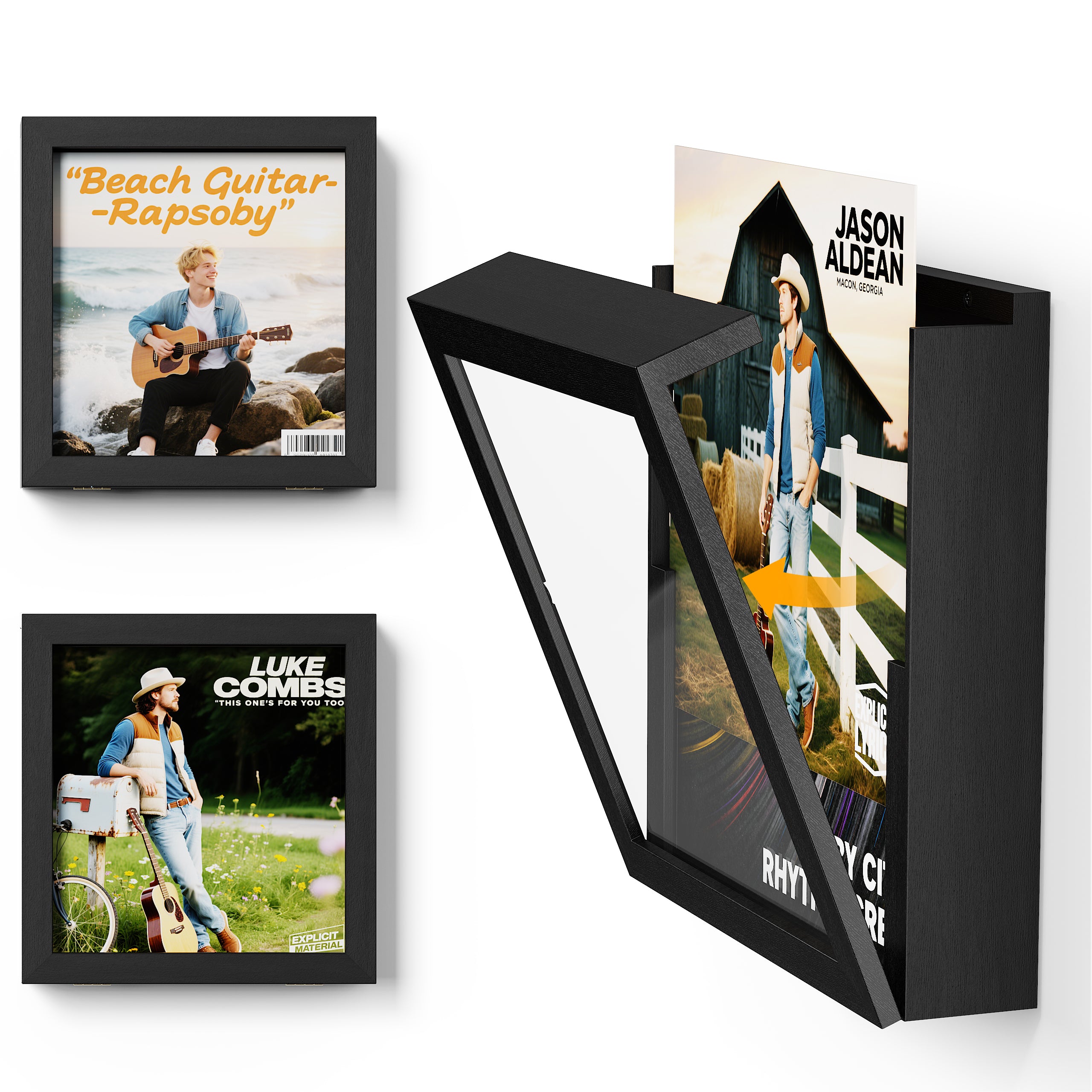 2 Pack 12x12 Vinyl Record Frame Black