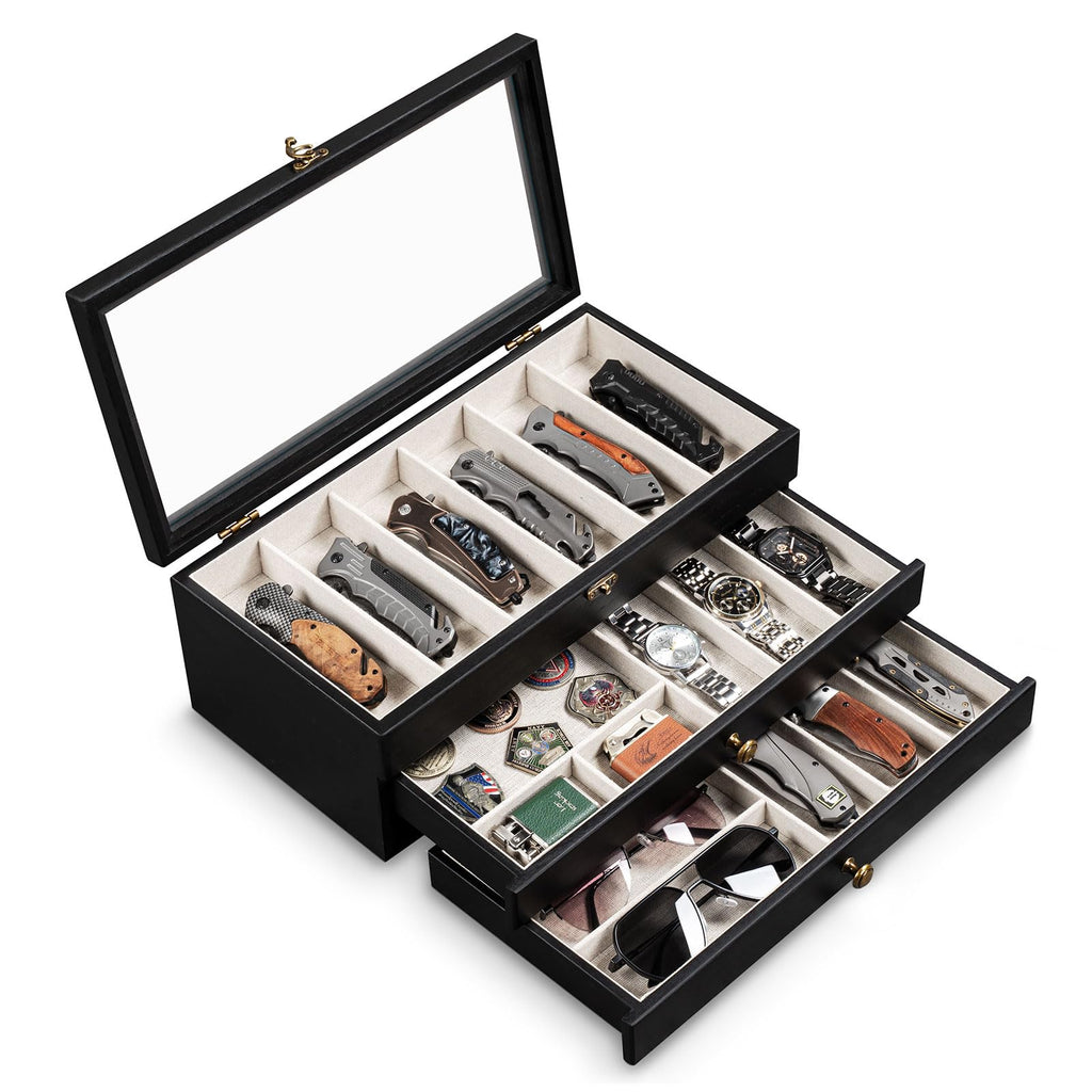3-Layer Wooden Pocket Knife Case--Black