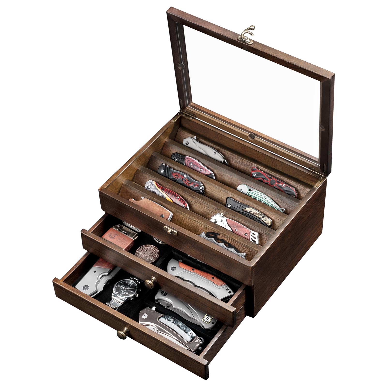 3-Layer Wooden Pocket Knife Case Walnut