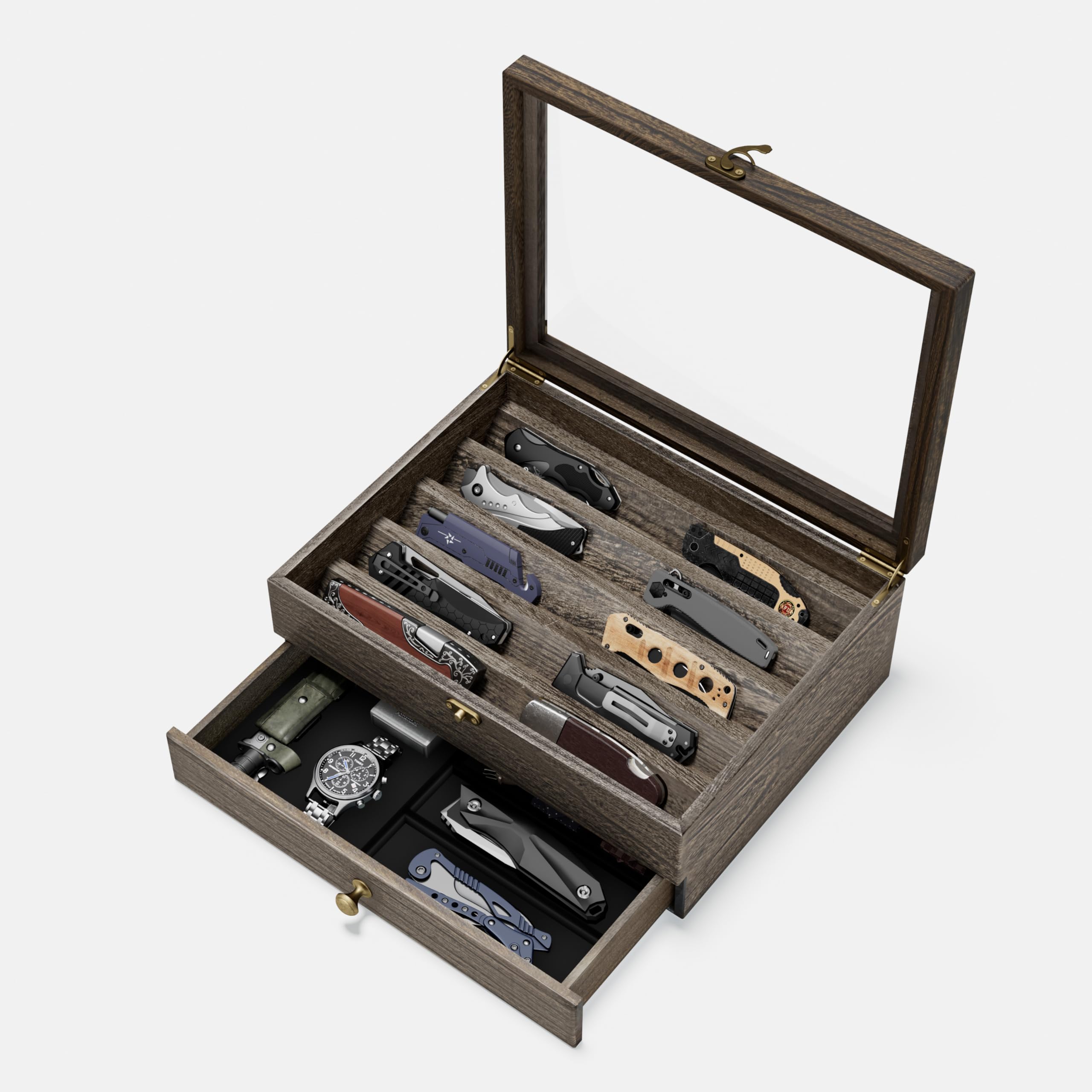 2-Layer Wooden Pocket Knife Case Light Taupe
