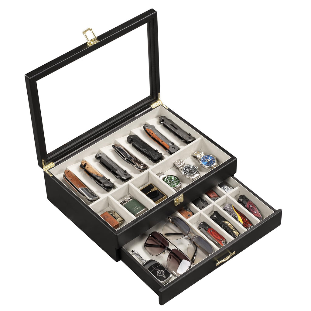 2-Layer Wooden Pocket Knife Case (Black)