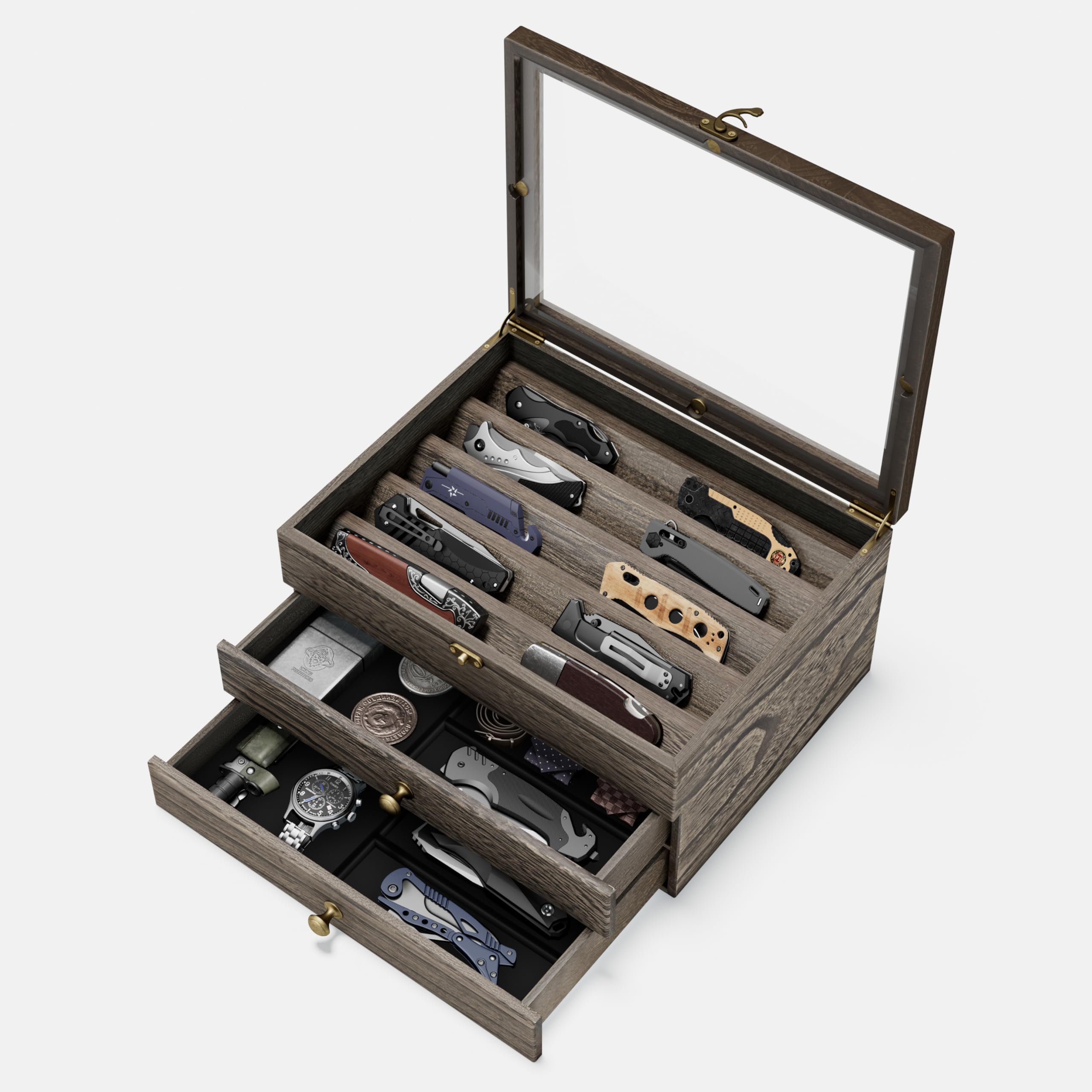 3-Layer Wooden Pocket Knife Case Light Taupe