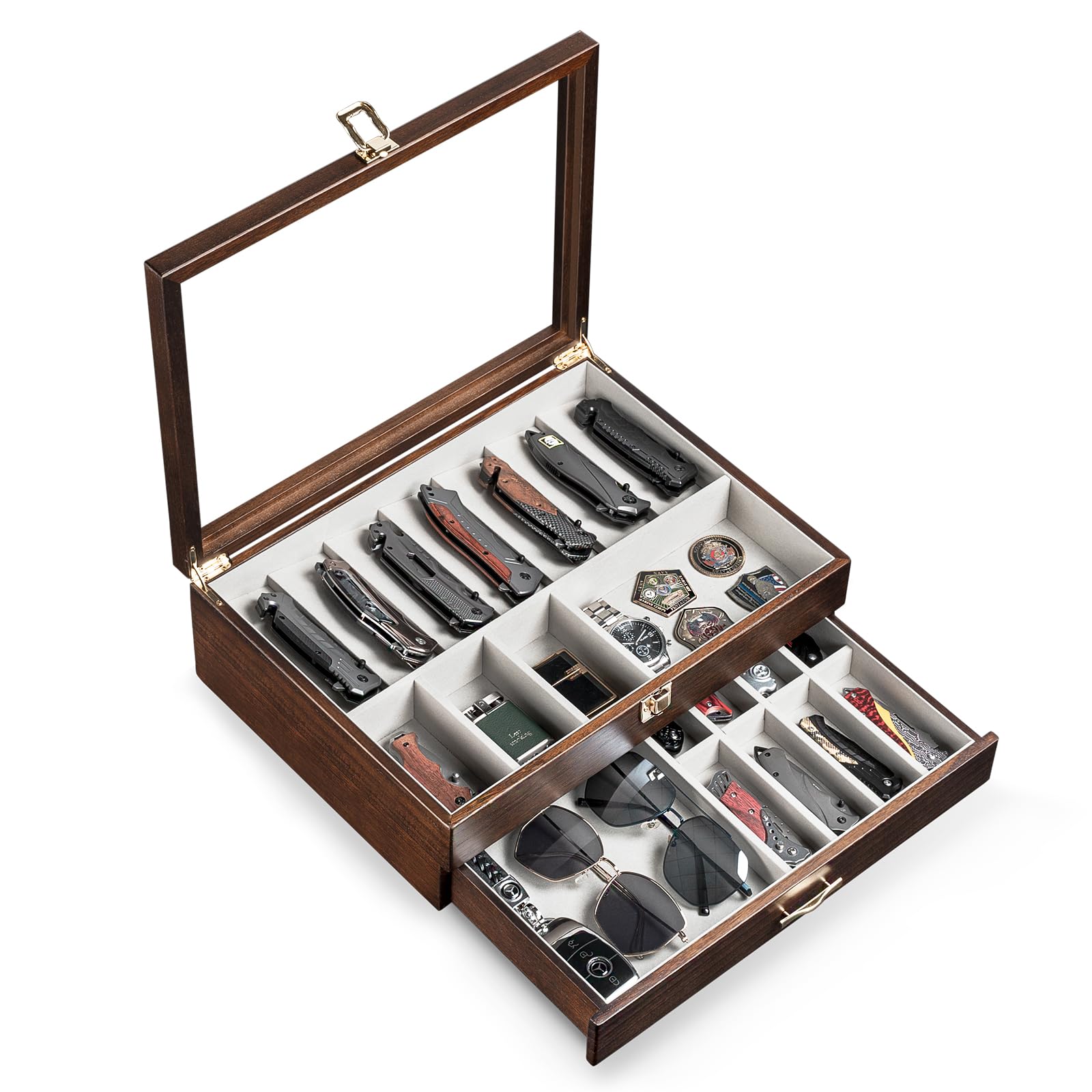 2-Layer Wooden Pocket Knife Case(Walnut)