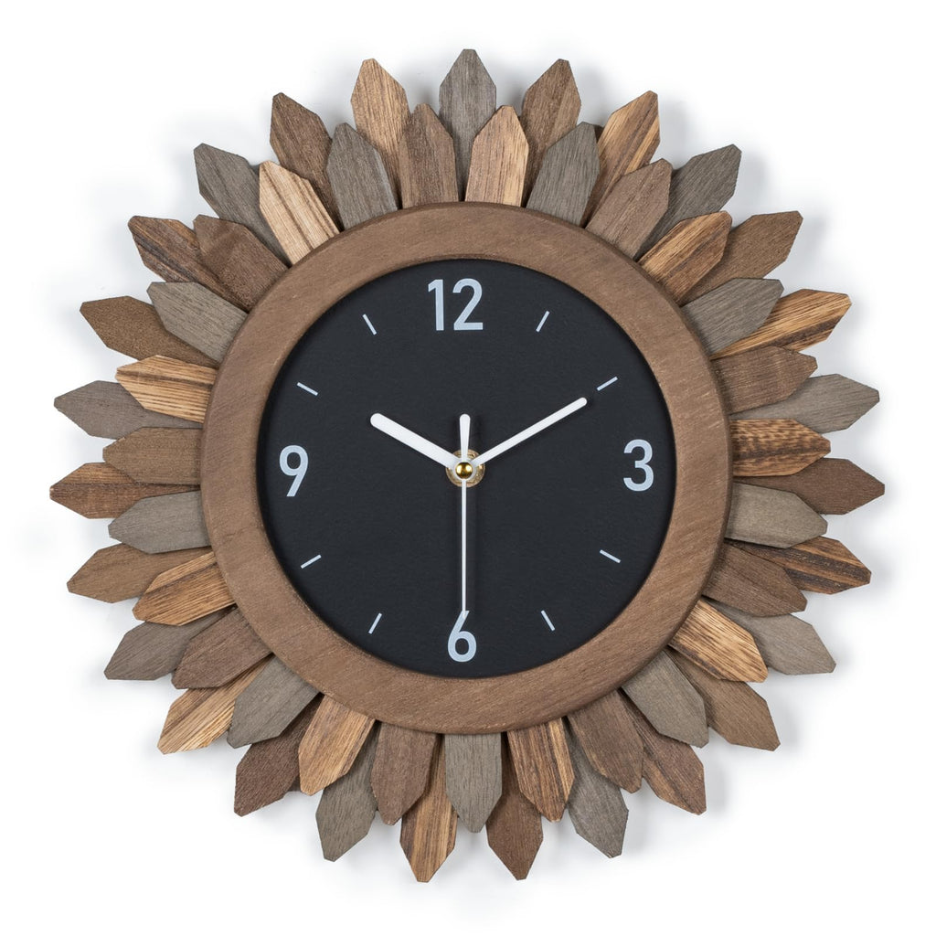 21 In Rustic Wood Boho Sunburst Decorative Wall Clock Tricolor