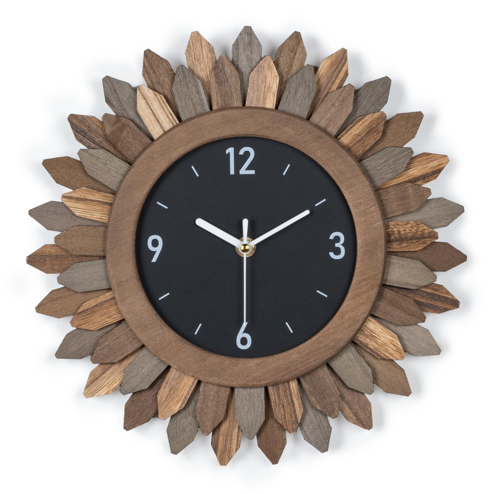 12 In Rustic Wood Boho Sunburst Decorative Wall Clock Tricolor