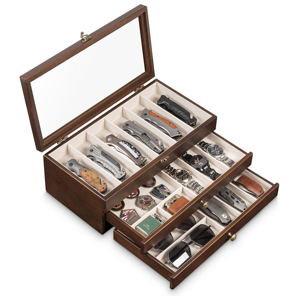 3-Layer Wooden Pocket Knife Case--Walnut