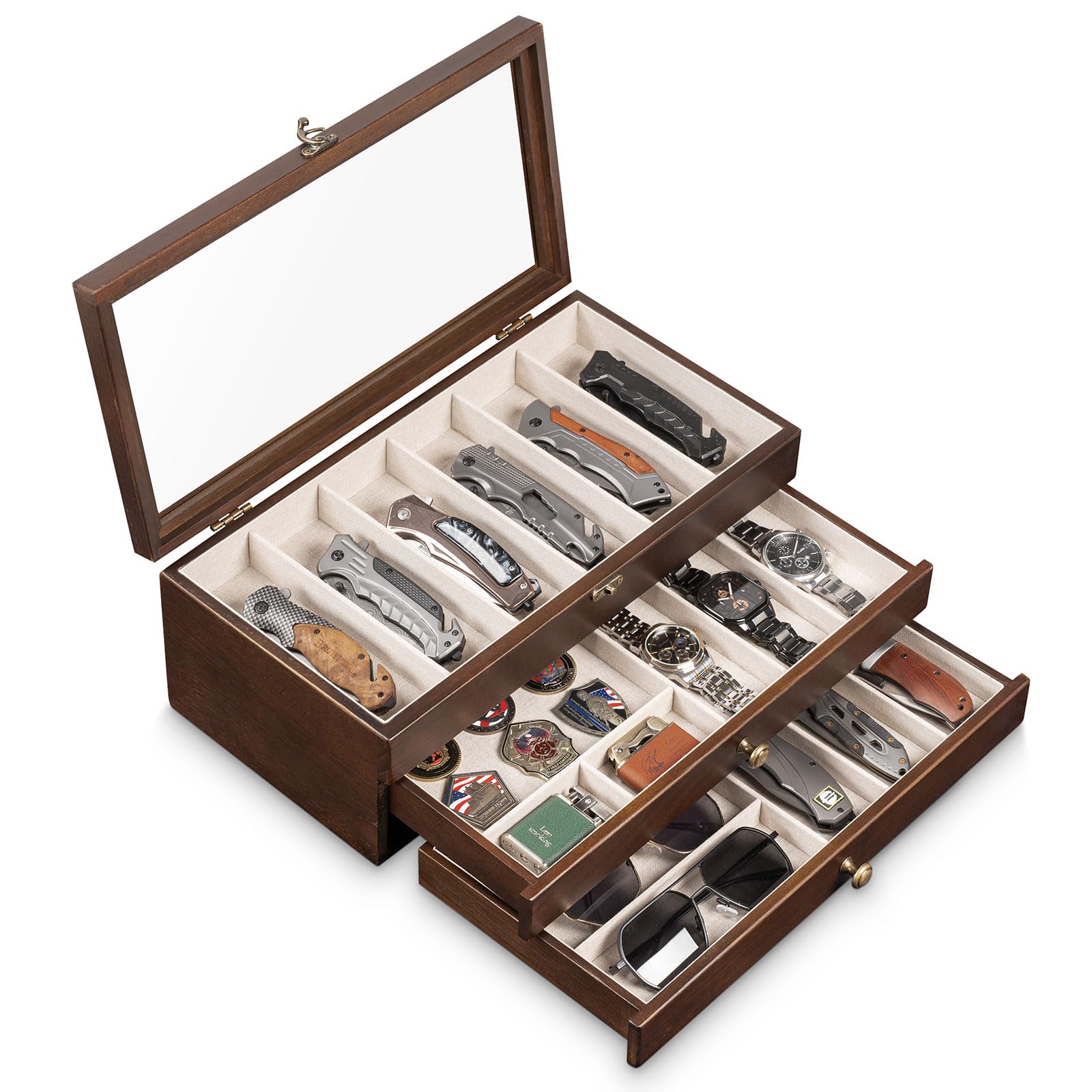 3-Layer Wooden Pocket Knife Case--Walnut