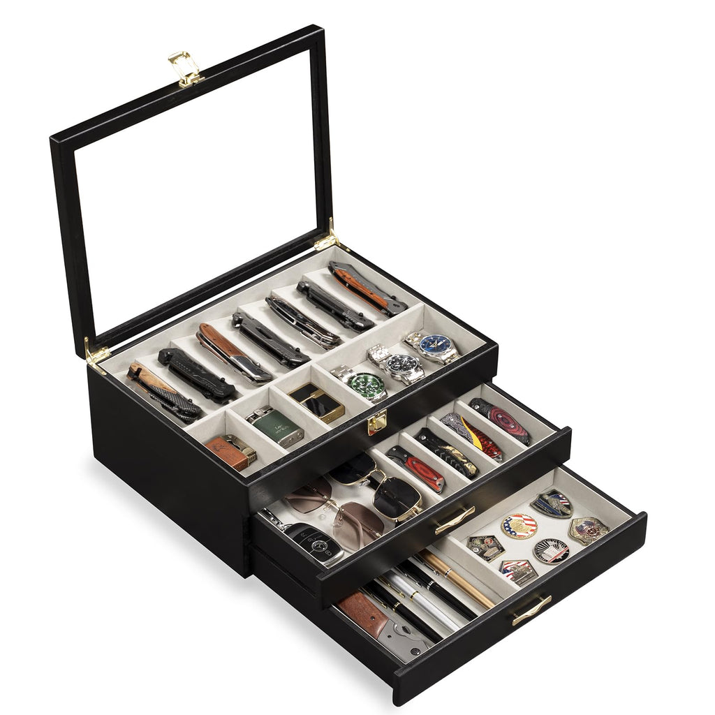 3-Layer Wooden Pocket Knife Case (Black)