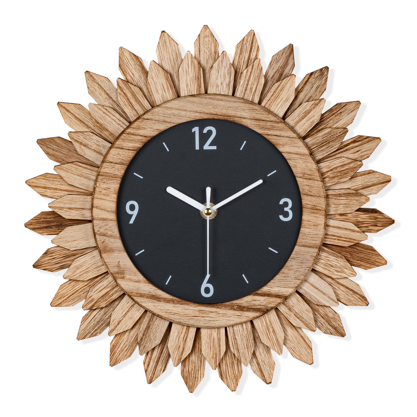 12 In Rustic Wood Boho Sunburst Decorative Wall Clock,Rustic Brown