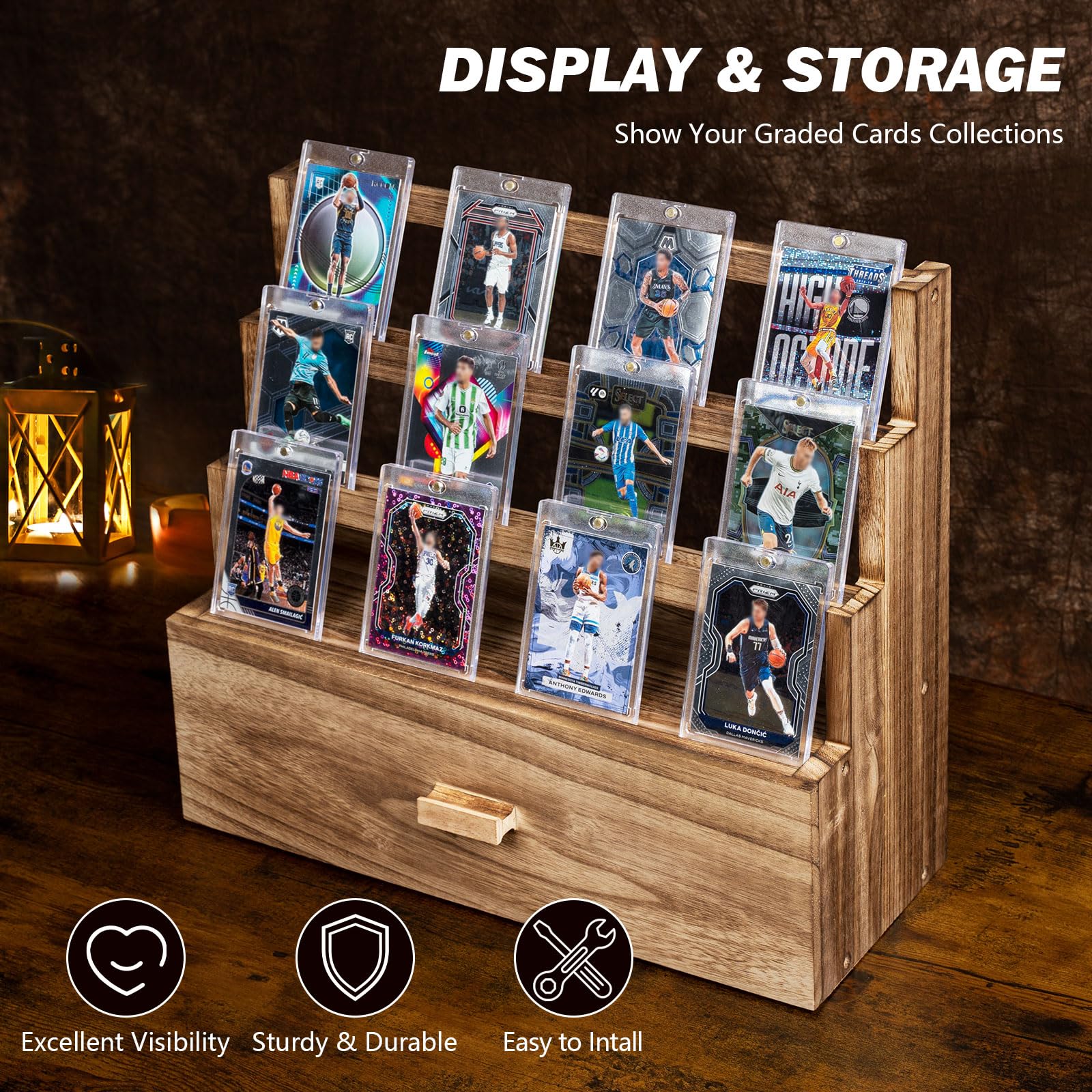 3-Tier Trading Card Storage Rustic Brown