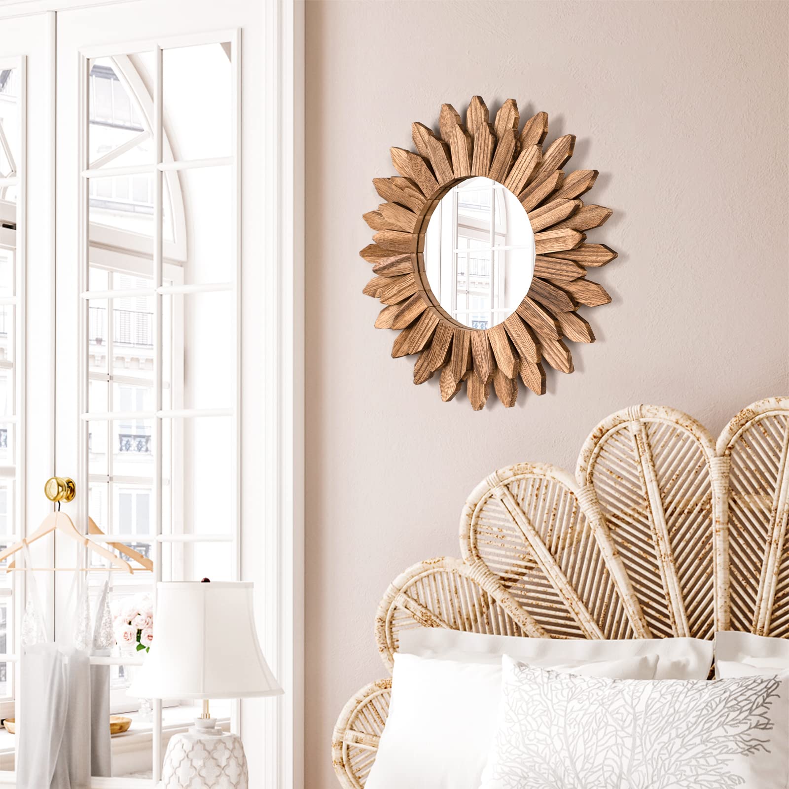 Honiway 12 inch Rustic Wood Mirror