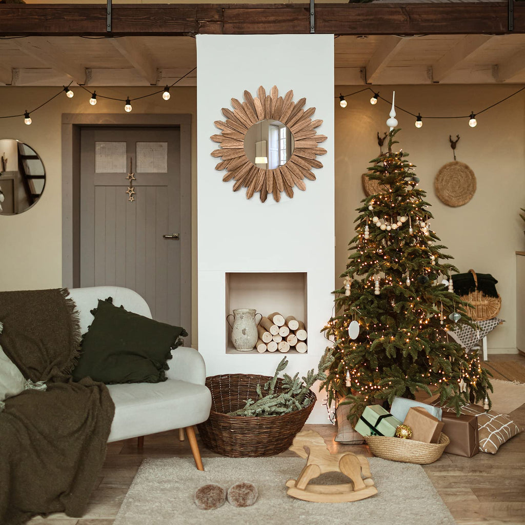 21 inch Rustic Wood Boho Aesthetic Mirror