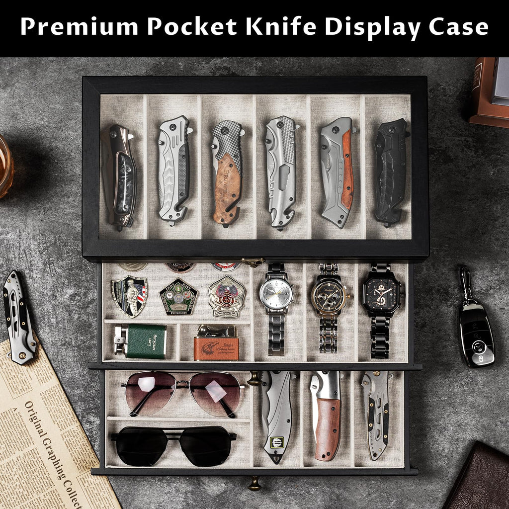 3-Layer Wooden Pocket Knife Case--Black