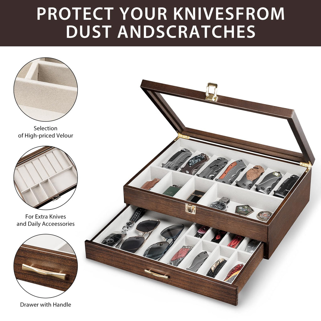 2-Layer Wooden Pocket Knife Case(Walnut)