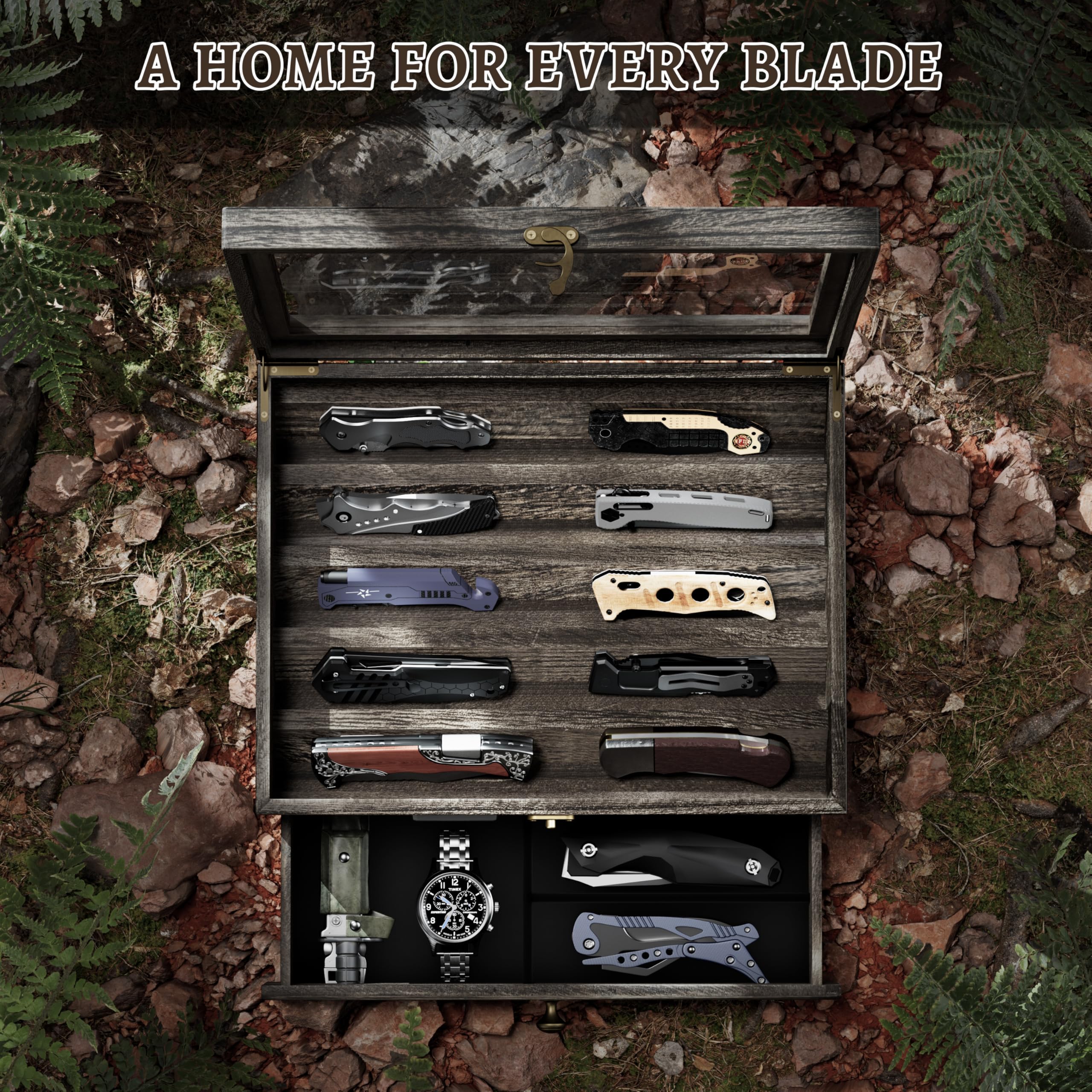 2-Layer Wooden Pocket Knife Case Light Taupe