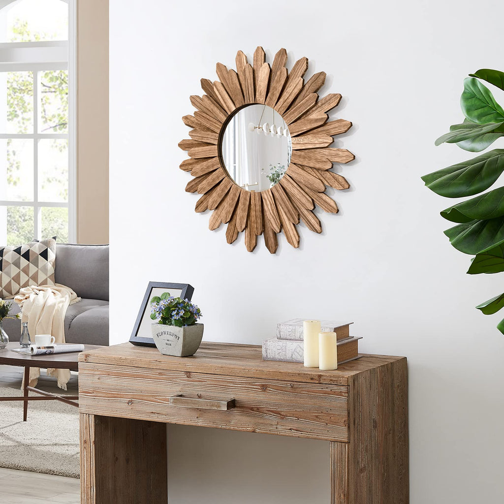 21 inch Rustic Wood Boho Aesthetic Mirror