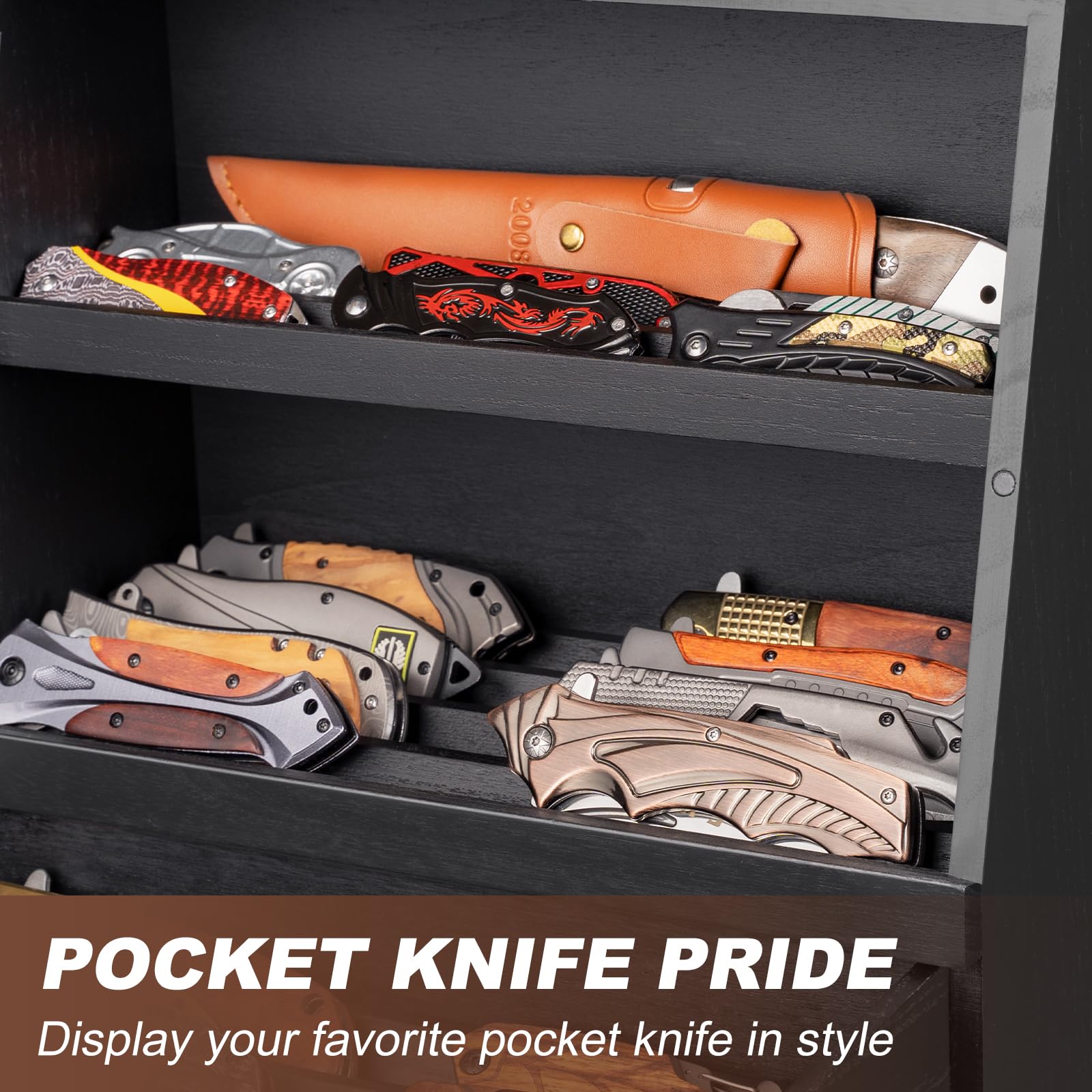 Knife Display Case, Knife Collection Display Holder with Glass Lid & Drawers