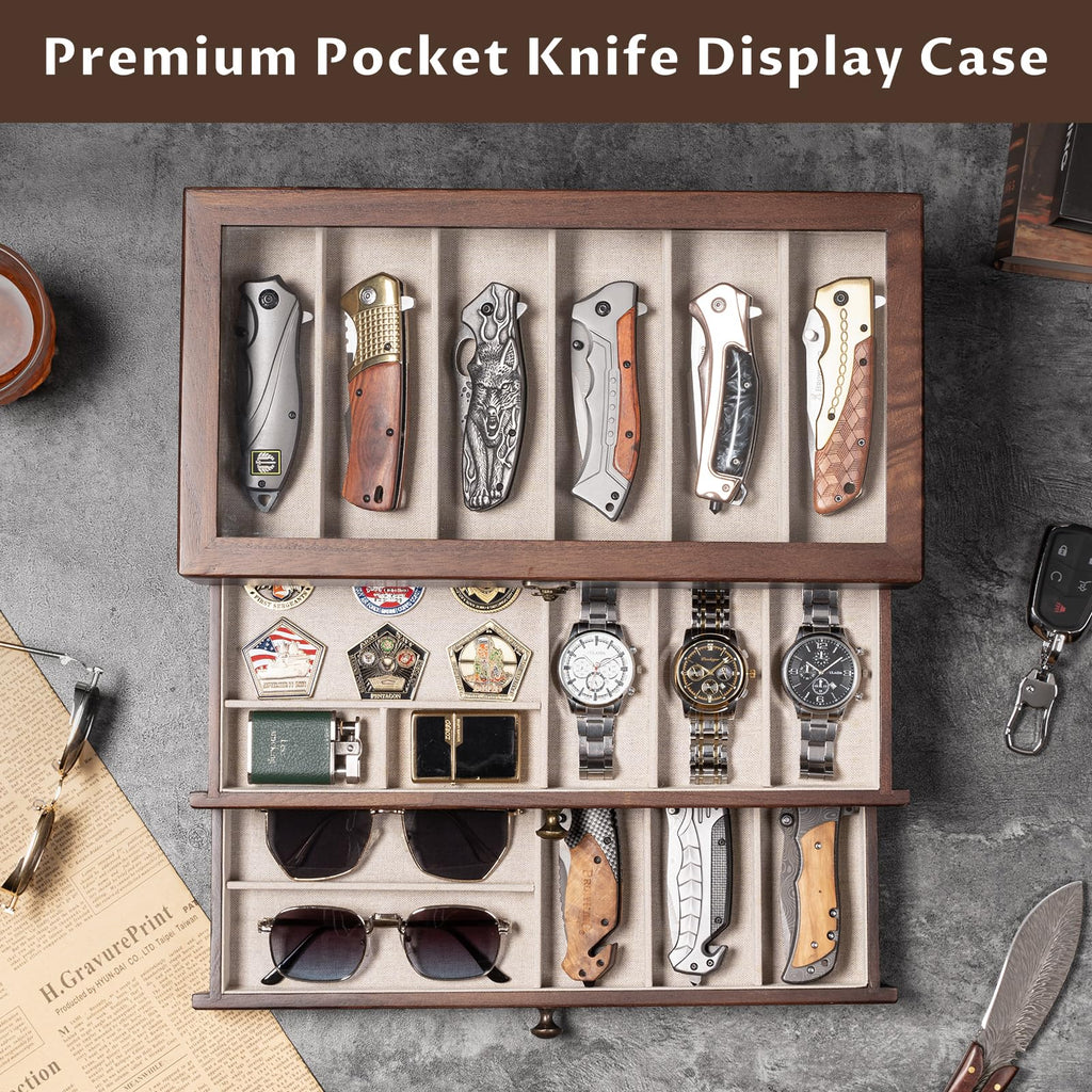 3-Layer Wooden Pocket Knife Case--Walnut