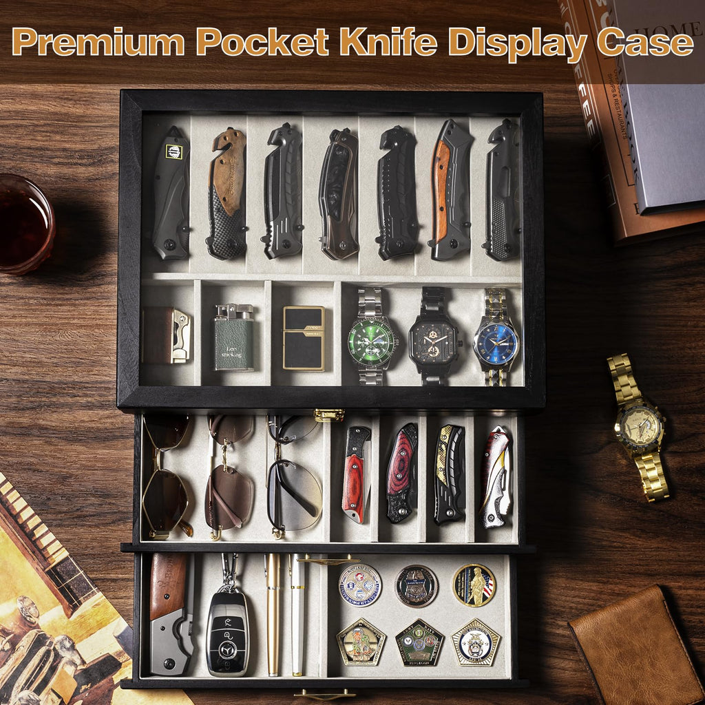 3-Layer Wooden Pocket Knife Case (Black)