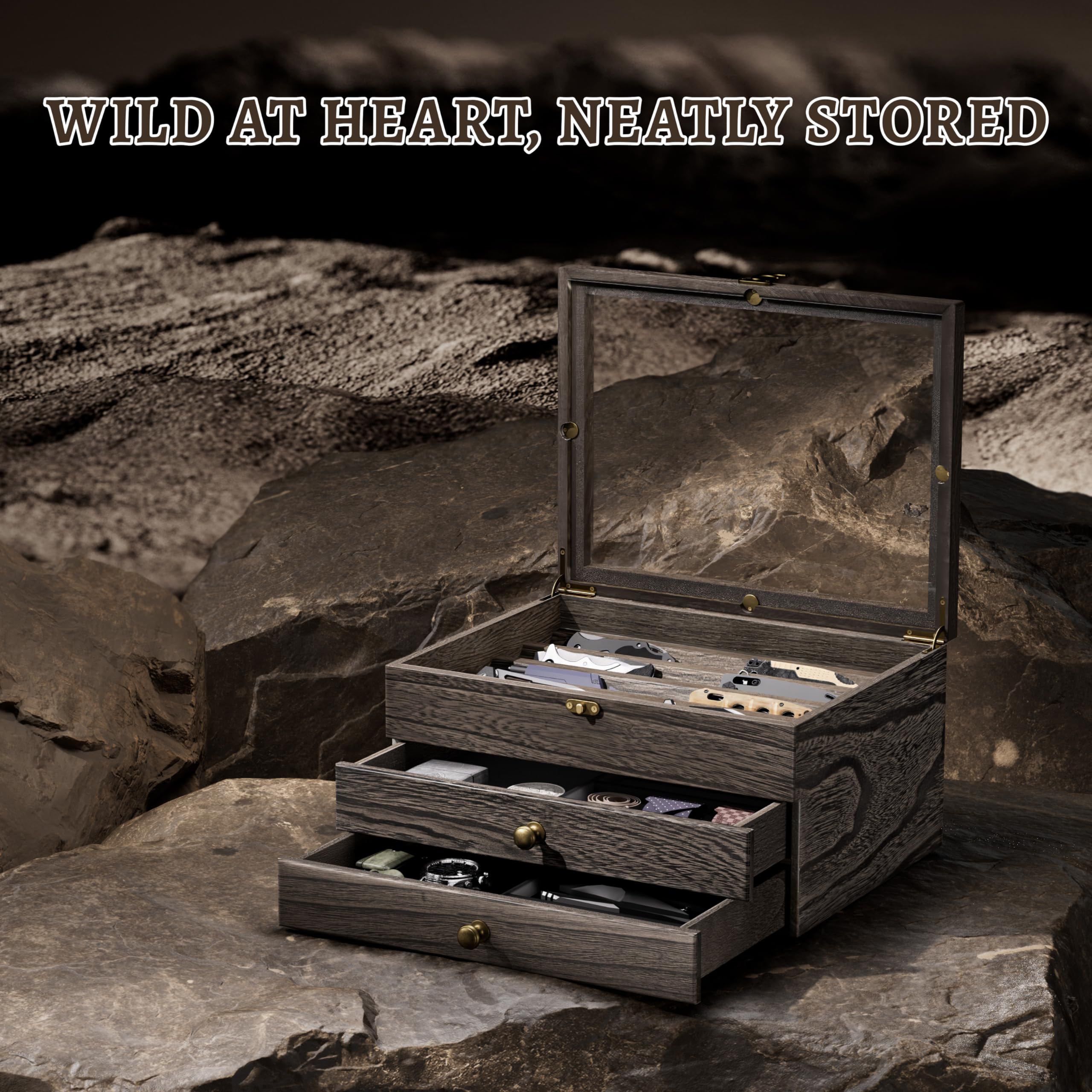 3-Layer Wooden Pocket Knife Case Light Taupe