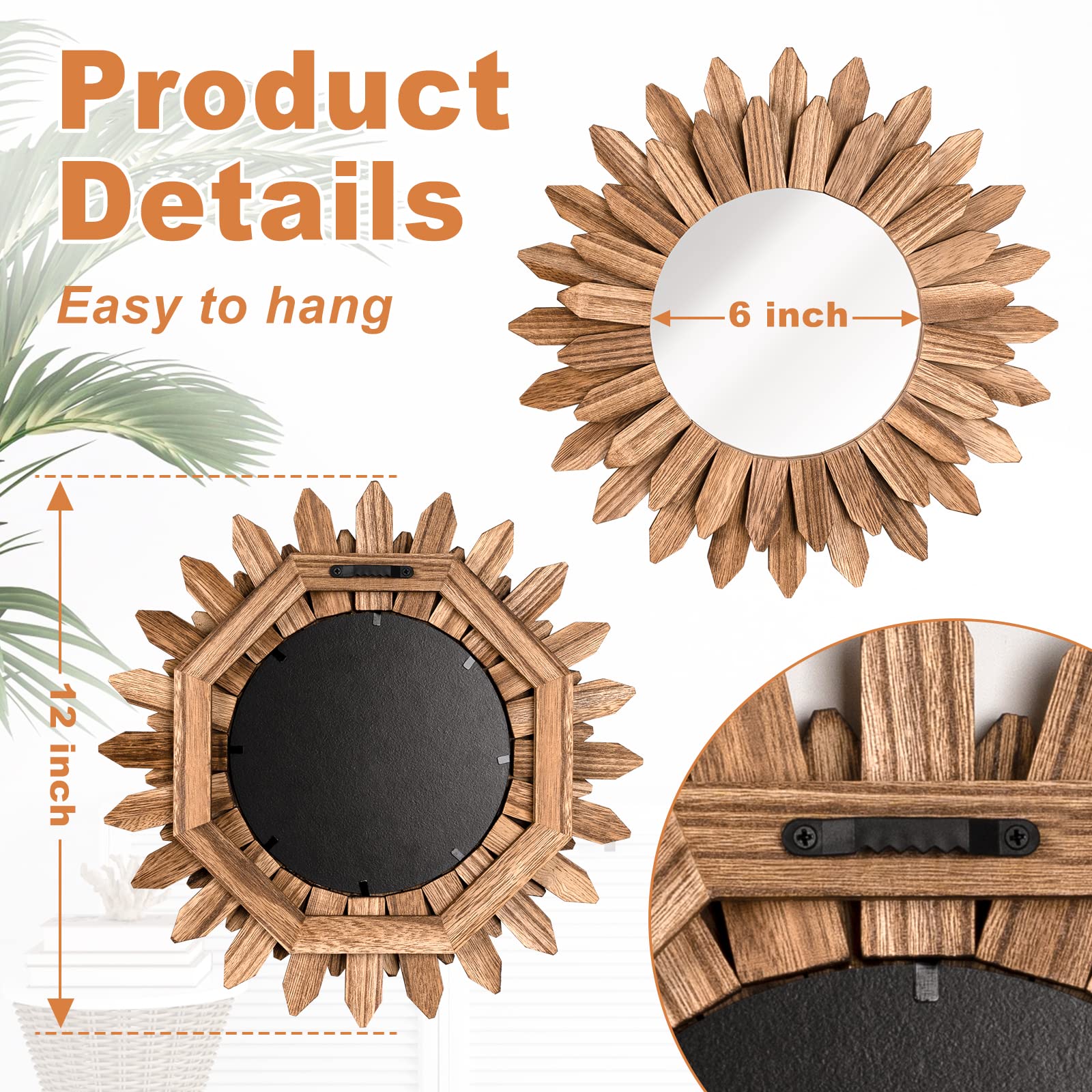 Honiway 12 inch Rustic Wood Mirror