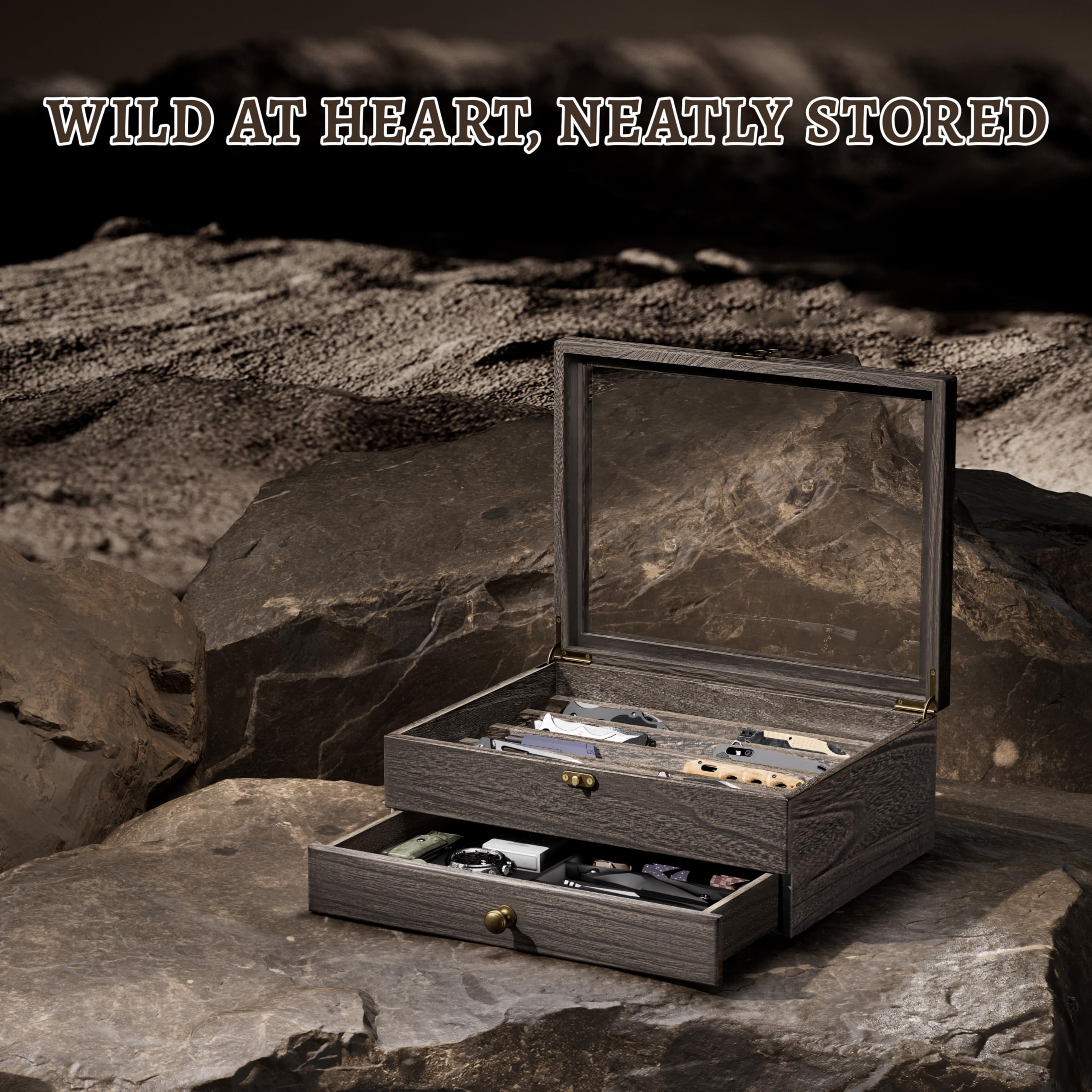 2-Layer Wooden Pocket Knife Case Light Taupe