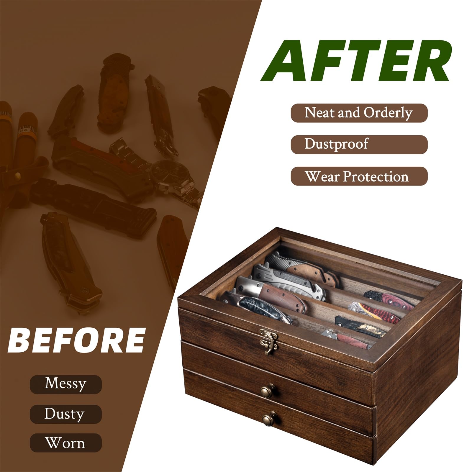 3-Layer Wooden Pocket Knife Case Walnut