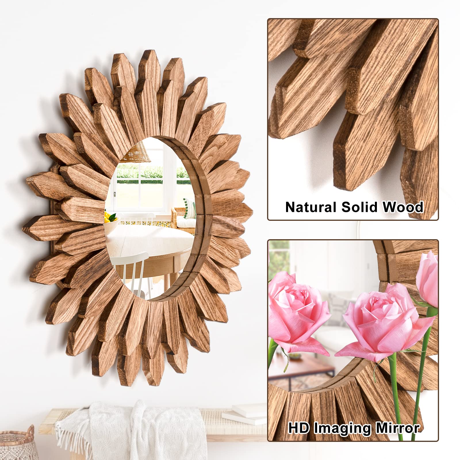 Honiway 12 inch Rustic Wood Mirror