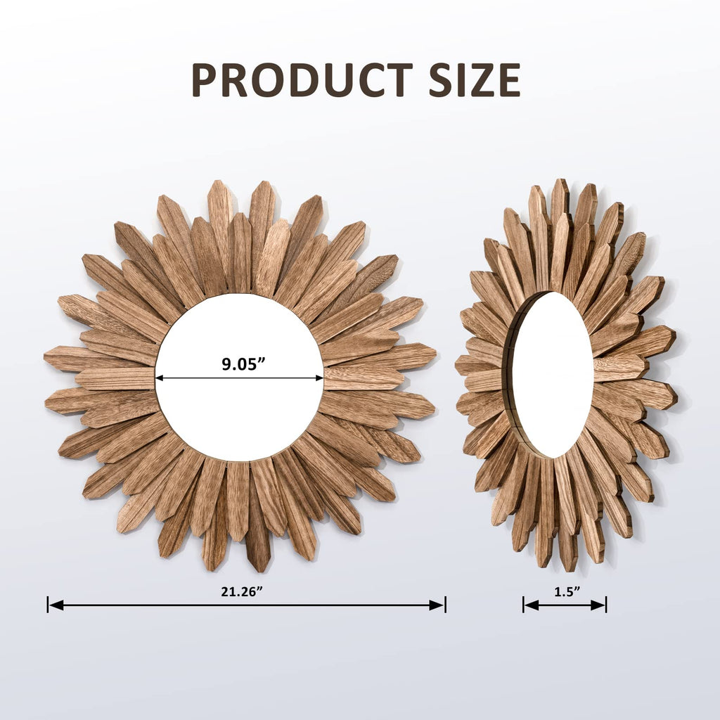 21 inch Rustic Wood Boho Aesthetic Mirror