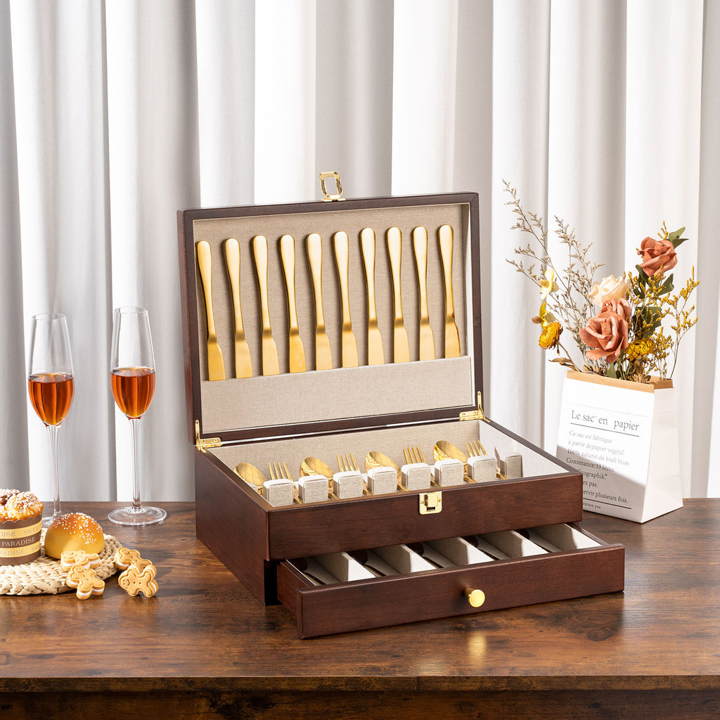2-Layer Wooden Silverware,Walnut