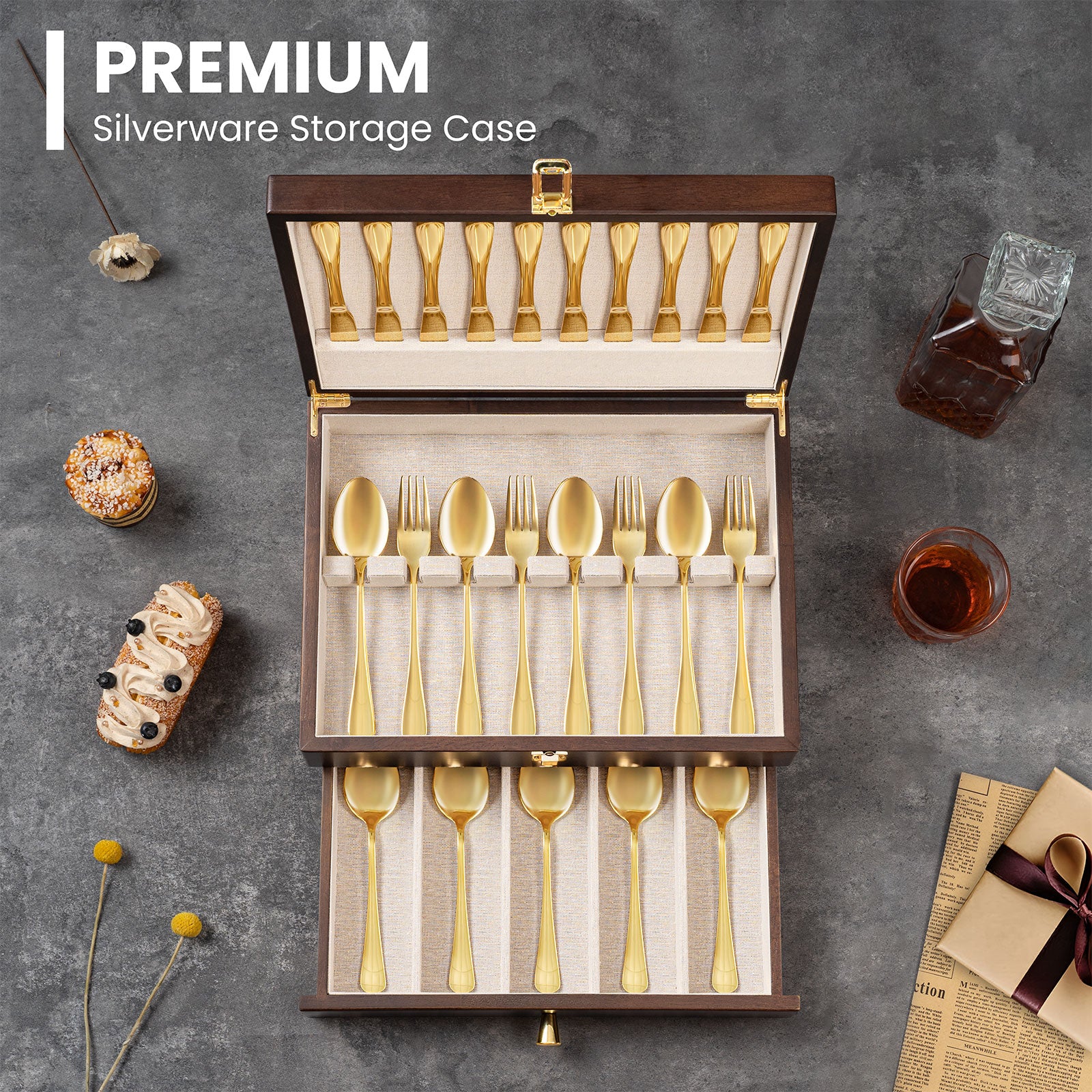 2-Layer Wooden Silverware,Walnut
