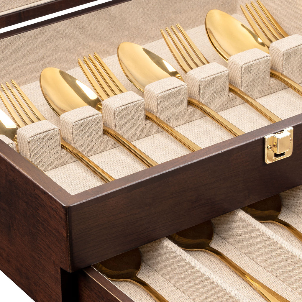 2-Layer Wooden Silverware,Walnut