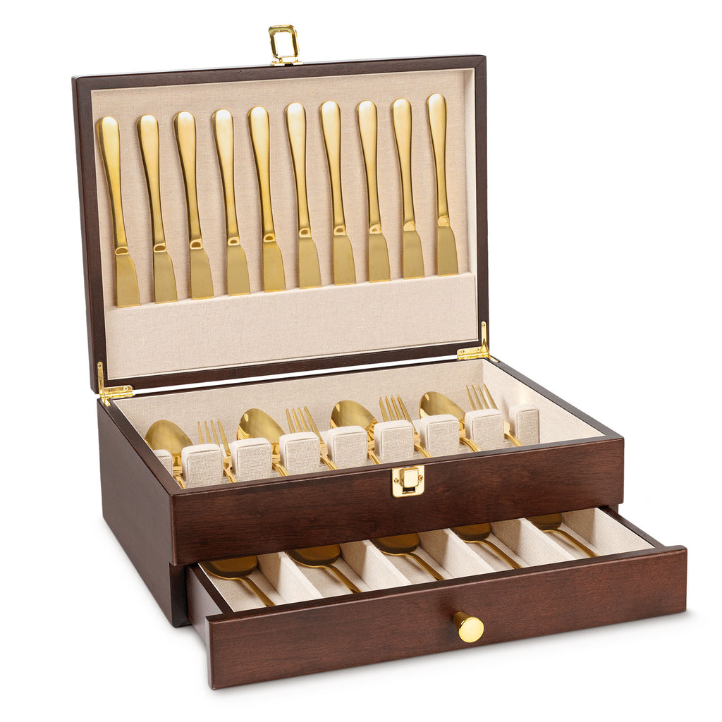 2-Layer Wooden Silverware,Walnut