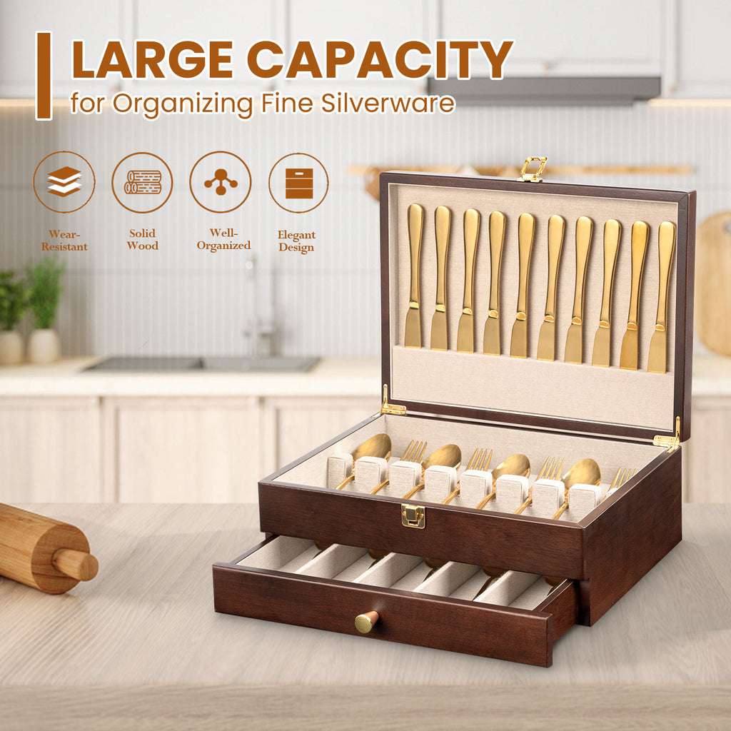 2-Layer Wooden Silverware,Walnut
